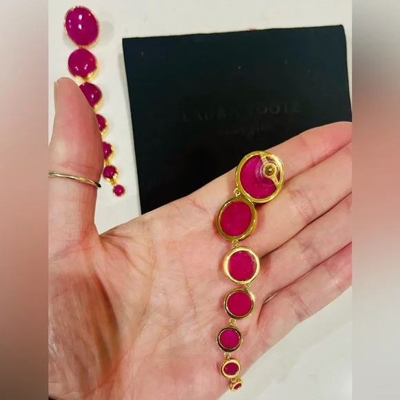 VTG Laura Foote Dropping Circles Earrings in Dyed Hot Pink Quartz Stone, RARE - Picture 12 of 12